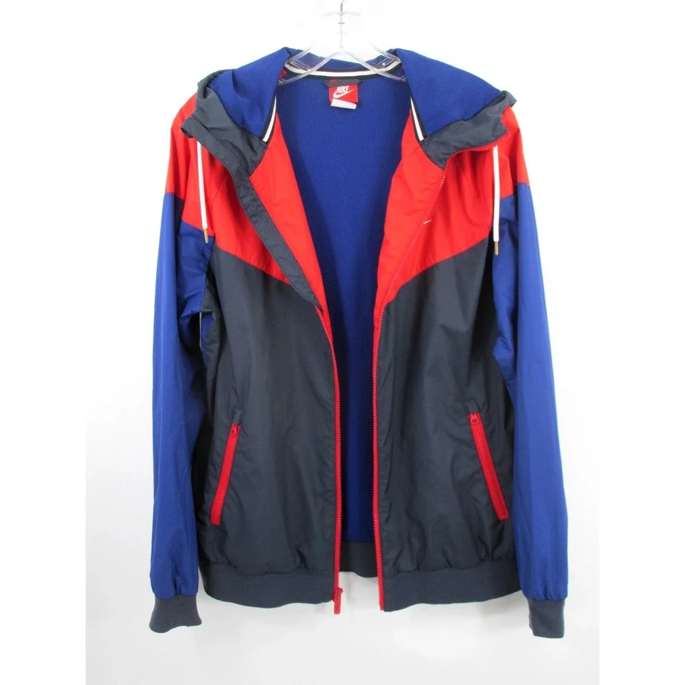 2016 NIKE Hoodie Windbreaker Jacket Men Med Color Block Nike Swoosh Zip Pockets